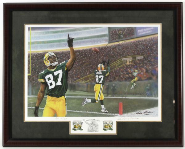 2007 Robert Brooks Green Bay Packers Hall of Fame Signed 29" x 37" Framed Print 25/25 (Legends of the Field COA)