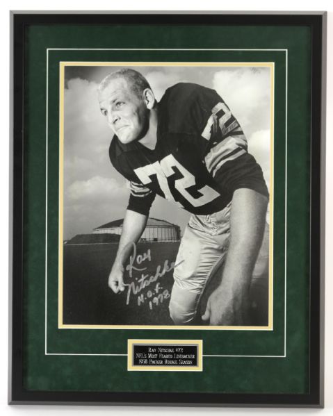 1995 Ray Nitschke Green Bay Packers Rare Jersey #72 Signed 24" x 32" Framed Photo Display 14/72 (MEARS LOA)
