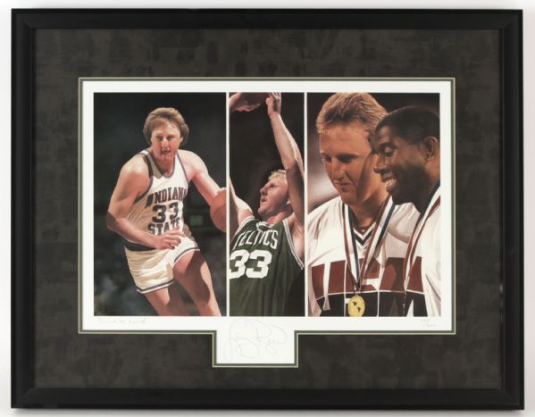 1992 Larry Bird Boston Celtics Signed 20" x 25" Framed Print 65/600 (Artist COA)