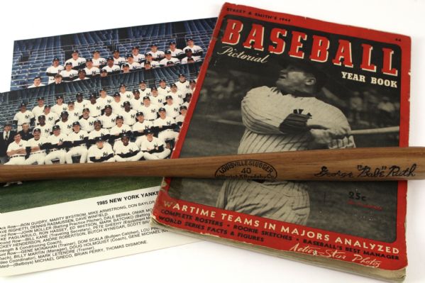 1930-86 New York Yankees Memorabilia Collection - Lot of 4 w/ Babe Ruth 16" H&B Mini Bat