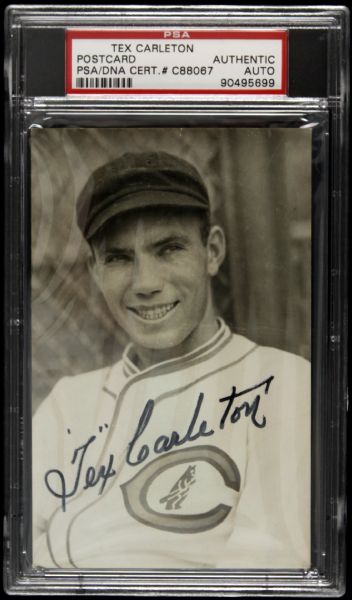 1935-38 Tex Carleton Chicago Cubs Signed 3.5" x 5.5" Postcard (PSA Slabbed)