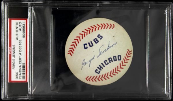 1966-73 Fergie Jenkins Chicago Cubs Signed 3" Circular Sticker (PSA Slabbed)