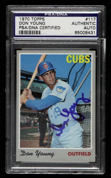 1970 Don Young Chicago Cubs Signed Topps Slabbed Baseball Card (PSA/DNA) Most Elusive Autograph on 1969 Team