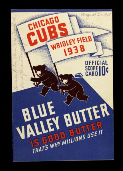 1938 Chicago Cubs Brooklyn Dodgers Wrigley Field Scorecard