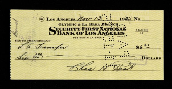 1935 Charlie Root Chicago Cubs Signed Check (JSA)