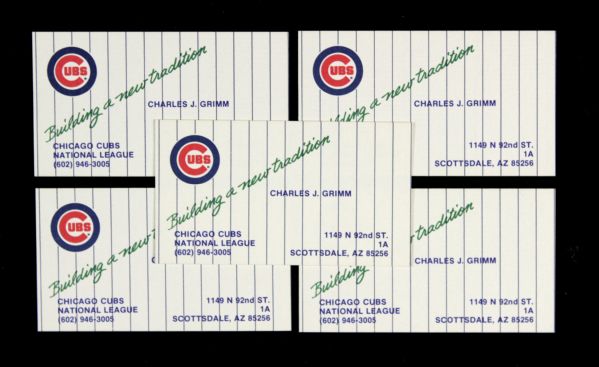 1982 Charlie Grimm Chicago Cubs Business Cards - Lot of 5