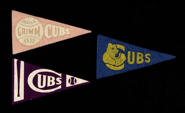 1930s Chicago Cubs 4.25" Mini Pennant Collection - Lot of 3