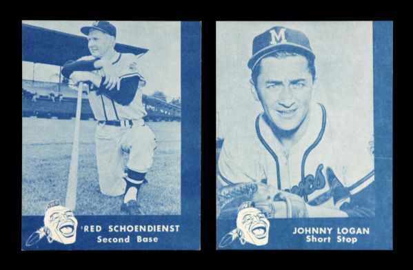 1960 Red Schoendienst Johnny Logan Milwaukee Braves Lake to Lake Baseball Cards - Lot of 2