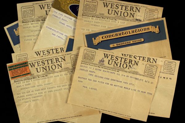 1938 Charlie Root Chicago Cubs Congratulatory Telegram Collection - Lot of 13
