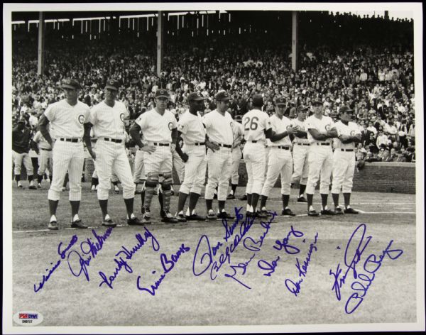 1969 Chicago Cubs Starting Lineup 11" x 14" Photo Autographed by Every Player Participating in Historic ’69 Season Opener (11 Signatures Total) PSA/DNA