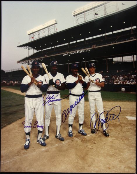 1988 Chicago Cubs “Big 4” Hall of Fame Sluggers Signed 11" x 14" Photo from Wrigley Field’s 1st Lighted Baseball Event (JSA)