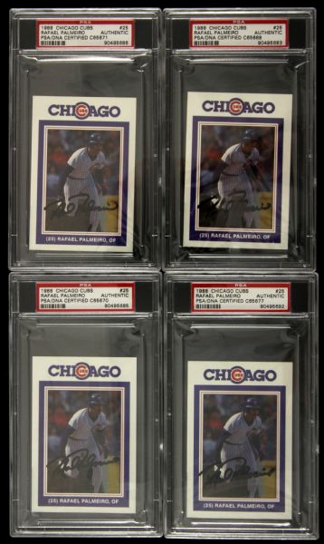 1988 Rafael Palmeiro Chicago Cubs Signed David Berg/Venture Trading Card - Lot of 4 (PSA Slabbed)