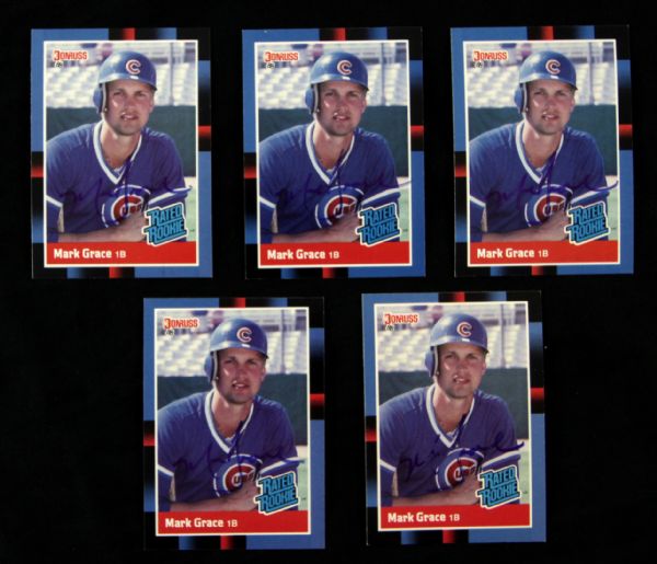 1988 Mark Grace Chicago Cubs Signed Donruss Rookie Card - Lot of 5 (JSA)