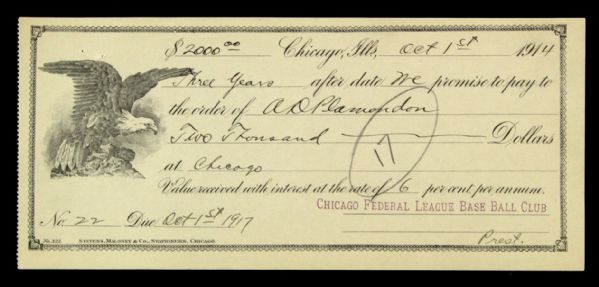 1914 Chicago Whales Federal League $2,000 Investors Bond