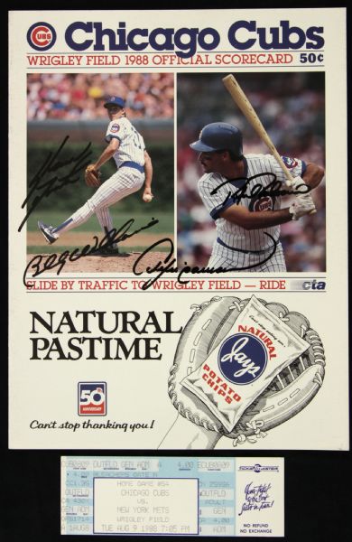 1988 Billy Williams Andre Dawson Rafael Palmeiro Shawon Dunston Chicago Cubs Wrigley Field Signed Scorecard w/ Ticket (JSA)