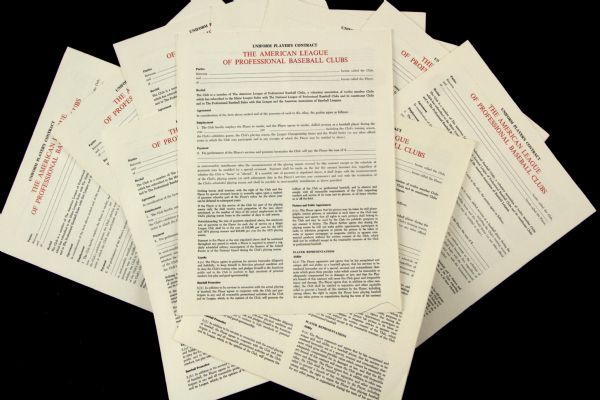 1970s American League of Professional Baseball Clubs Uniform Players Contracts - Lot of 10 Blank