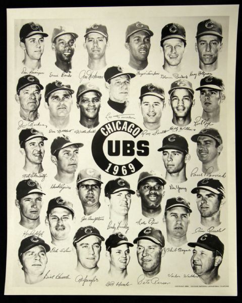 1969 Chicago Cubs 8" x 10" Facsimile Signature & Headshots Team Photo