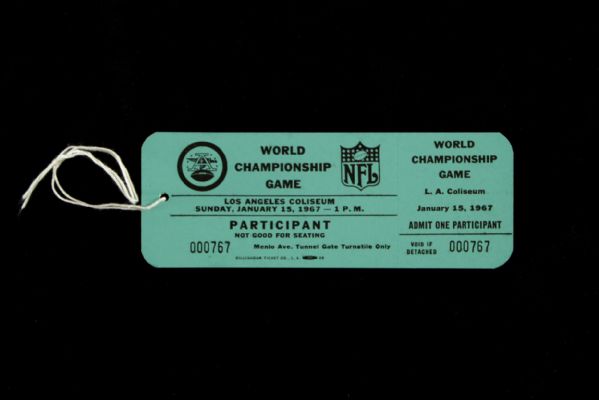 1967 AFL/NFL World Championship Game (Super Bowl I) Unused Participant Pass 