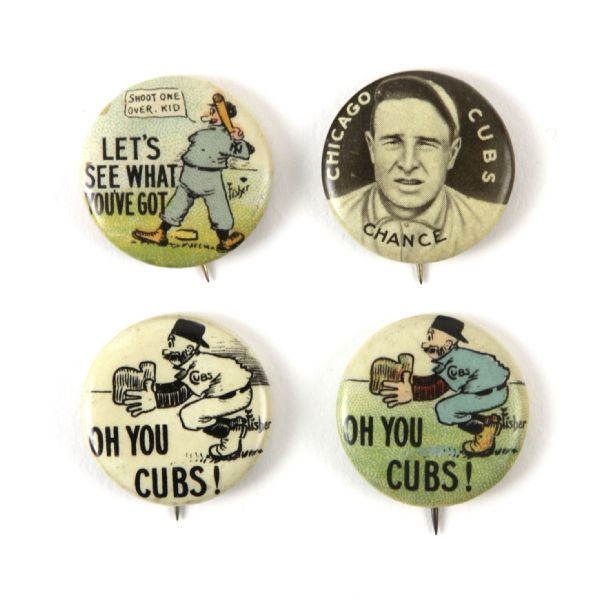 1910 circa Frank Chance & Bud Fisher Illustrated .75" Pinback Button Collection - Lot of 4