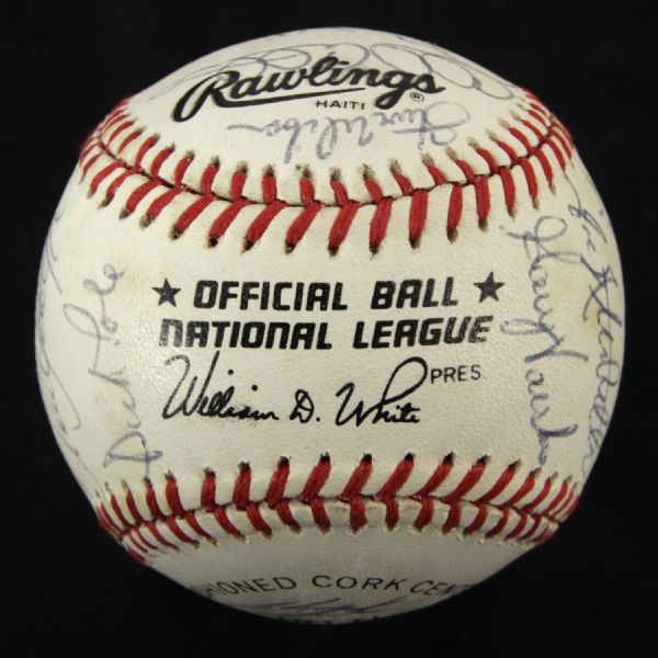 1989 Chicago Cubs Team Signed ONL White Baseball w/ 25 Signatures Including Sandberg, Sutcliffe, Dunston & More (MEARS LOA)
