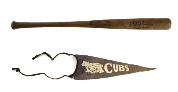 1920s Riggs Stephenson H&B Louisville Slugger 16" Mini Bat & Chicago Cubs 9" Mini Pennant 