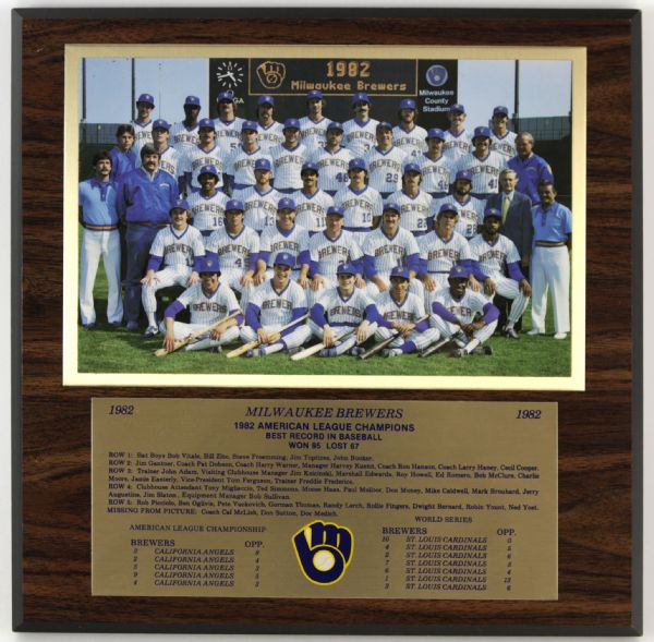 1982 Milwaukee Brewers American League Champions Commemorative 12" X 12" Photo Plaque