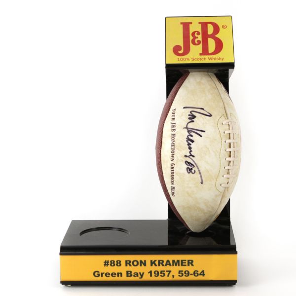 2000s Ron Kramer Green Bay Packers Signed J&B Scotch Whiskey Display Football (JSA)