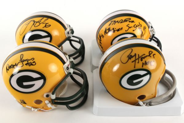 1990-2000s Green Bay Packers Signed Mini Helmet Collection - Lot of 4 w/ 12 Signatures Total Including Hornung, Butler & More (JSA)