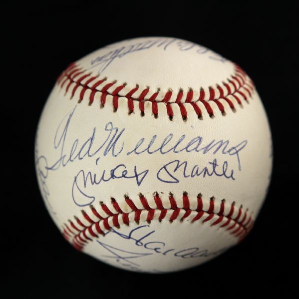 1987-94 500 Home Run Club Signed OAL Brown Baseball w/ 13 Signatures Including Williams, Mays, Mantle, Aaron & More (JSA)