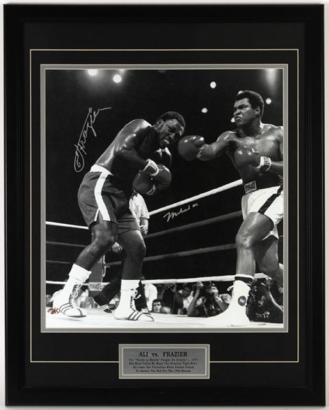 1980s Muhammad Ali Joe Frazier Signed 24" x 30" Framed Photo Display 77/500 (Pro Sports Authentic Hologram)
