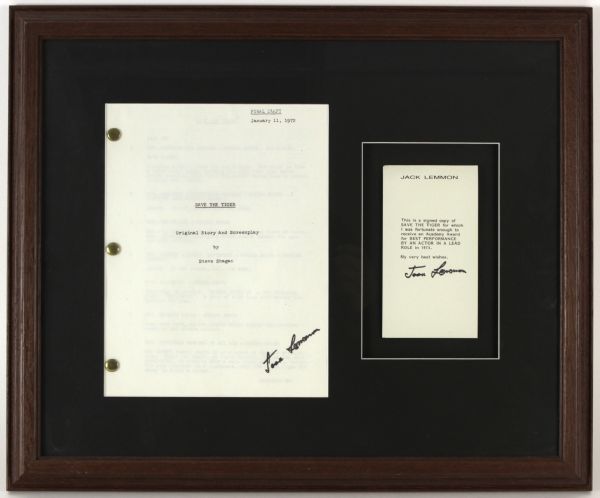 1980s Jack Lemmon Signed 18" x 22" Display w/ Save The Tiger Script (JSA)