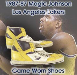 1986-87 Magic Johnson Los Angeles Lakers Game Worn Converse Shoes (MEARS LOA)