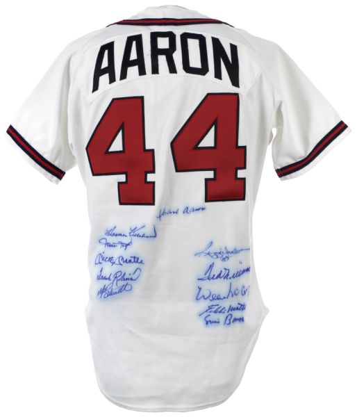 1990s 500 Home Run Club Signed Hank Aaron Milwaukee Braves Jersey w/ 11 Signatures (JSA)