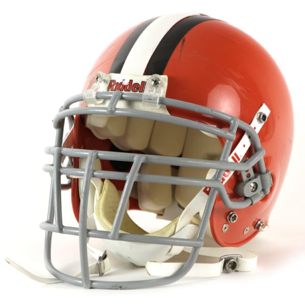 2009-10 David Bowens Cleveland Browns Game Worn Helmet Signed by Jim Brown (MEARS LOA/JSA)