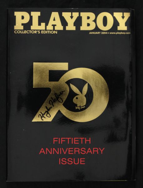2004 Hugh Hefner Signed Playboy 50th Anniversary Issue - Lot of 2 (JSA)