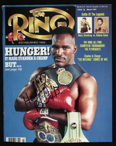 1990s Evander Holyfield Heavyweight Champion Signed Ring Magazine Cover Page (JSA)