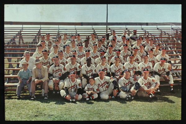 1956 Milwaukee Braves 6" x 9" Team Photo Postcard & Ticket Stub