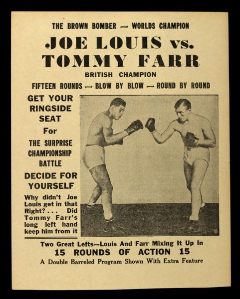 1937 Joe Louis Tommy Farr Title Fight 9" x 11" Broadside