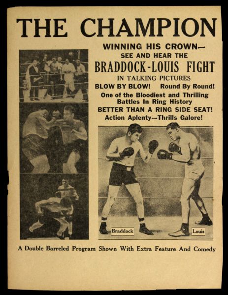 1937 Joe Louis James Braddock Title Fight 9" x 12" Broadside