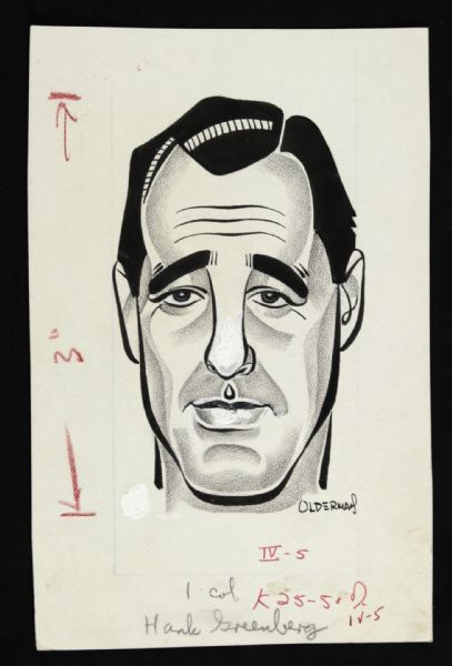 1950s Hank Greenberg Cleveland Indians 5.5" x 8.5" Olderman Illustration 
