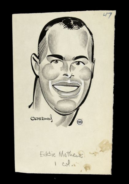 1950s Eddie Mathews Milwaukee Braves 6" x 9.5" Olderman Illustration