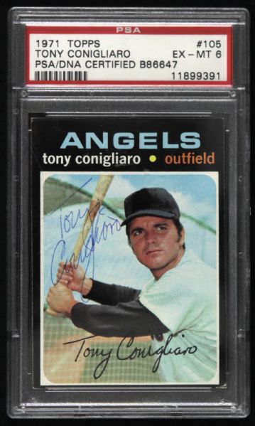 1971 Tony Conigliaro California Angels Sined Topps Baseball Card (PSA EX-MT 6)