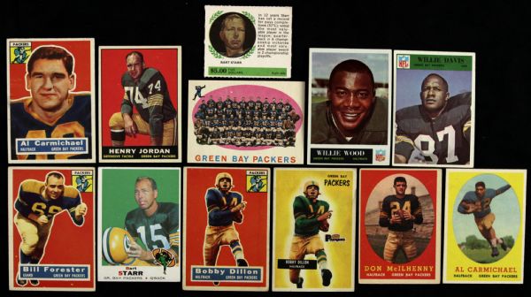 1955-69 Green Bay Packers Football Card Collection - Lot of 12 w/ Bart Starr, Willie Davis, Willie Wood & More