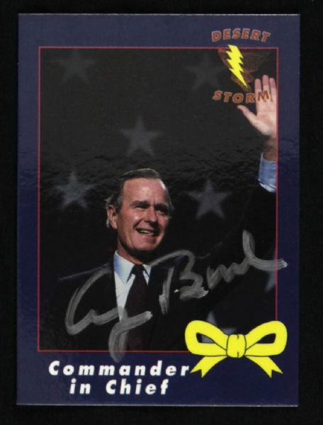 1991 George Bush Signed Commander in Chief Desert Storm Trading Card (JSA)