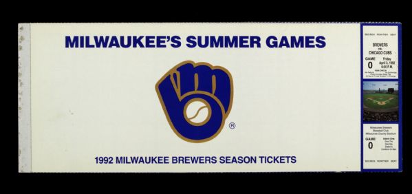 1992 Milwaukee Brewers Complete Season Ticket Book