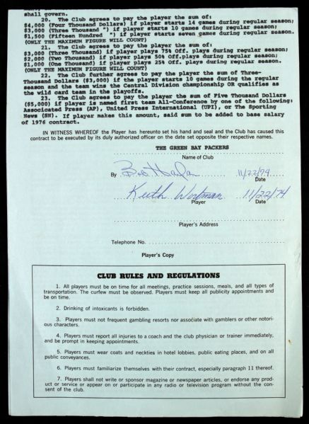 1974 Keith Wortman Bob Harlan Green Bay Packers Signed Player Contract (JSA) Keith Wortman Collection 
