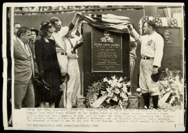 1941 Lou Gehrig New York Yankees Monument Unveiled "John Rogers Collection Archives" Original 8" x 11" Photo