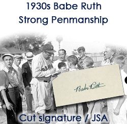 1930s Babe Ruth New York Yankees Signed 2" x 4.25" Cut (JSA)