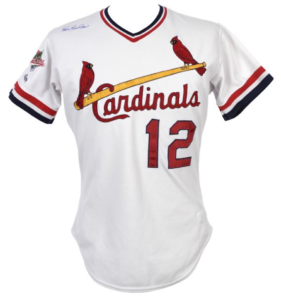 1987 Tom Lawless St. Louis Cardinals Game Worn Signed Cardinals World Series Jersey - MEARS A10 & LOA Signed by Lawless