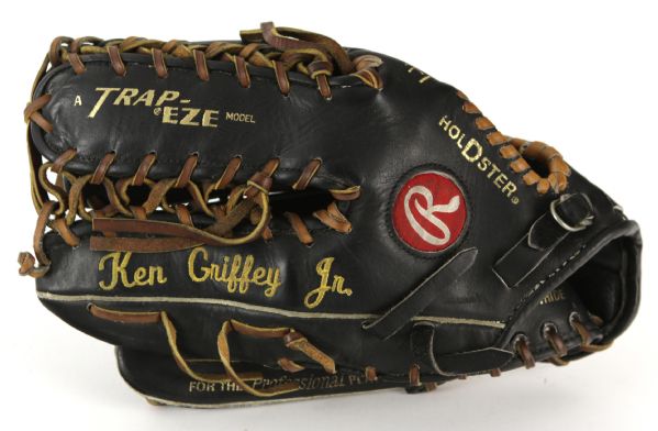 1998 circa Ken Griffey Jr. Seattle Mariners Rawlings Embroidered Professional Model Game Glove & (Later career) Locker Nameplate